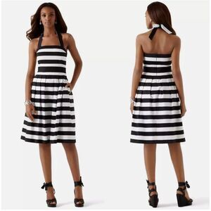 White House Black Market Dress Sz 0 Halter Strapless Pleated Striped Pinup Retro